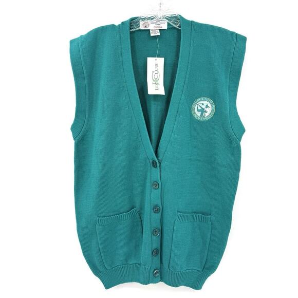 IZOD Sweaters - Vintage 1992 Izod Club Womens Teal Button Down Sweater Vest MEDIUM Golf Patch